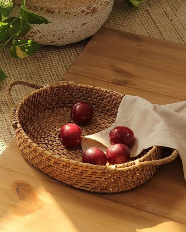 Handmade Rattan Round Food Storage Tray