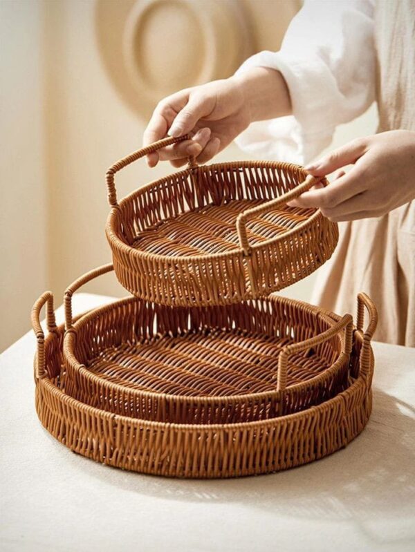 3 Pcs Rattan Serving Tray with Handles