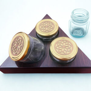 Rotational Triangle Wooden Gift Box with 3 laser cut design salsa jars (12x12x3.5 Inches)