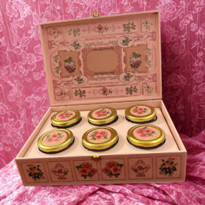 Light Blush Floral Hamper Box With 6 Square Jars  (14x10x4 Inches)