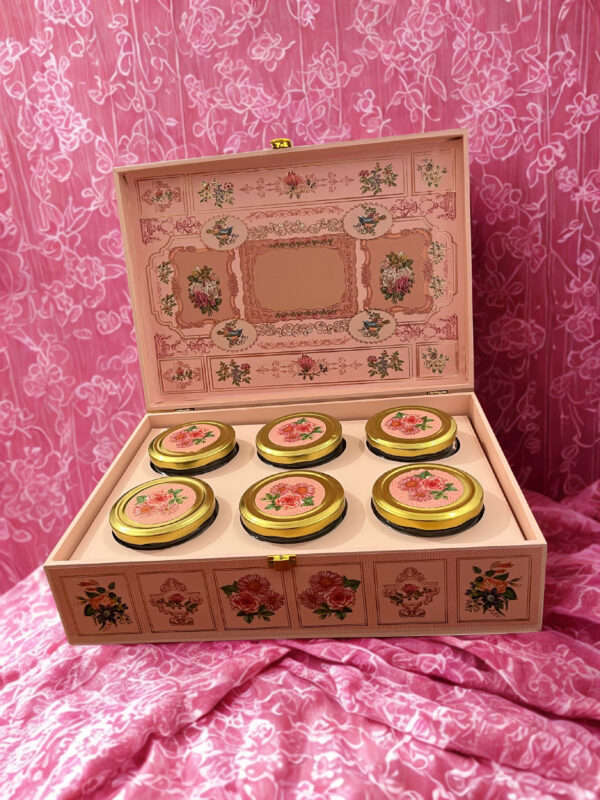Light Blush Floral Hamper Box With 6 Square Jars  (14x10x4 Inches) - Image 3