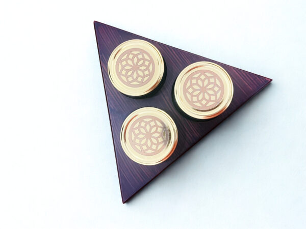 Rotational Triangle Wooden Gift Box with 3 laser cut design salsa jars (12x12x3.5 Inches)