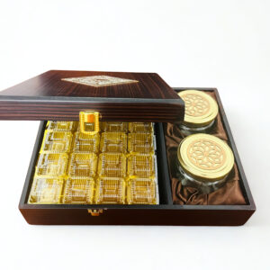 Luxurious Wooden Gift box with 2 laser cut design salsa jars & 20 cavity (13.5x10x3.5 Inches)