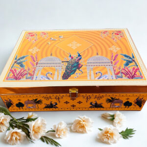 Pichwai Art Hamper box with 4 printed salsa jars & 8 Cavity (14x10x4 Inches)