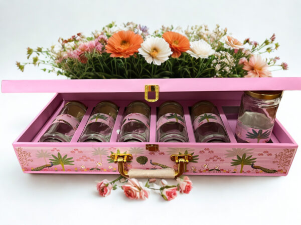 Pichwai Art MDF Box with 6 Cylinder jars(17.5x7.75x3.25 Inches) , Box Capacity: 250 gms - Image 6