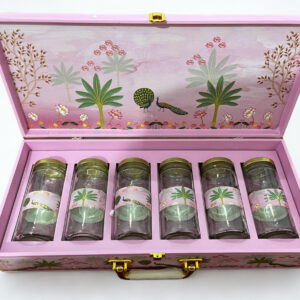 Pichwai Art MDF Box with 6 Cylinder jars(17.5x7.75x3.25 Inches) , Box Capacity: 250 gms