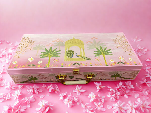 Pichwai Art MDF Box with 6 Cylinder jars(17.5x7.75x3.25 Inches) , Box Capacity: 250 gms - Image 4
