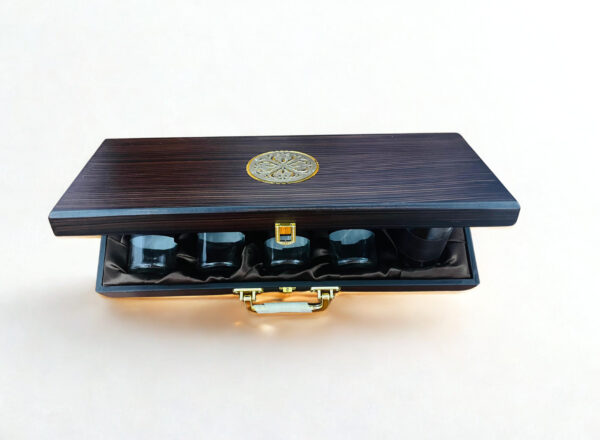 Rectangle Wooden box with 5 laser cut design cylinder jars (10x6x2.5 Inches)