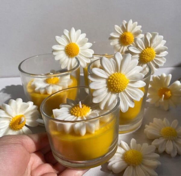 Glass Jar candle With Daisy Flower