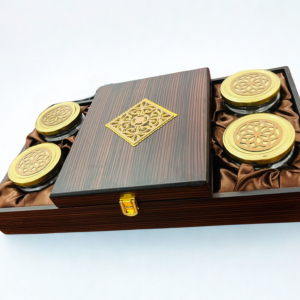 Luxurious Wooden Gift box with 4 laser cut design salsa jars & 20 cavity (17x10x3.5 Inches)