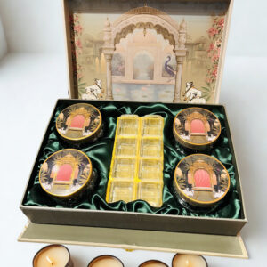 Pichwai Art MDF box With 4 printed salsa jars (9.5x9.5x3.5 Inches)