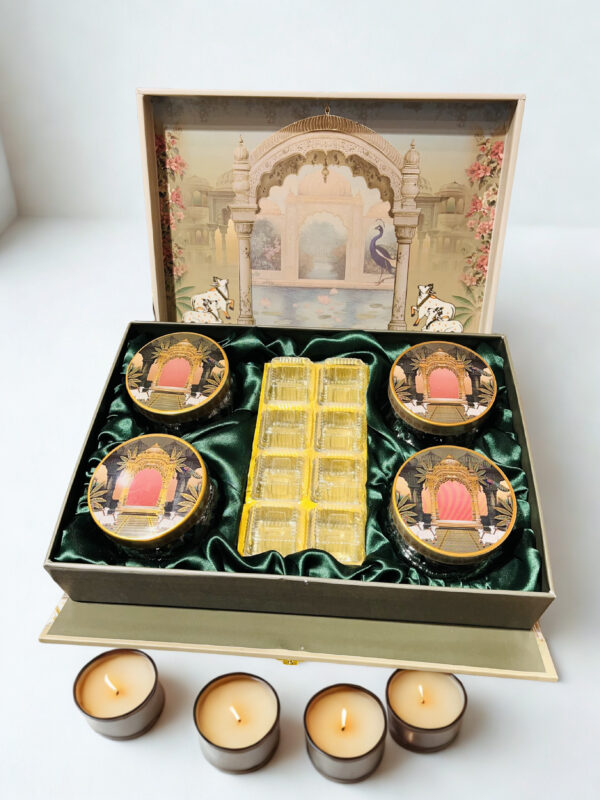 Pichwai Art MDF box With 4 printed salsa jars (9.5x9.5x3.5 Inches) - Image 3
