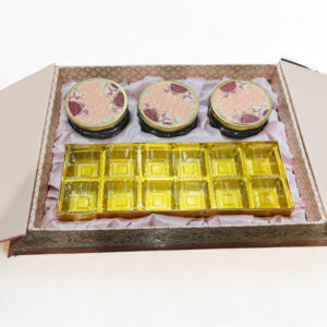 Pichwai Art MDF Box with 3 printed Short salsa jars & 12 cavity